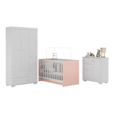 Imagem de Quarto Infantil Completo Com Colchão Incluso Algodão Doce Multimóveis Mp4253 Branco/rosa