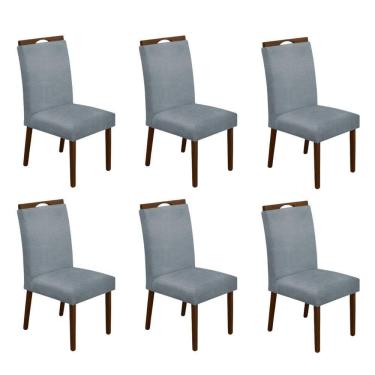 Imagem de Kit 6 Cadeiras De Jantar Madeira Maciça Em Linho Heloísa Cinza Linho