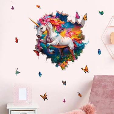Imagem de Adesivos de parede coloridos de unicórnio e borboleta 40x40cm PVC - yi
