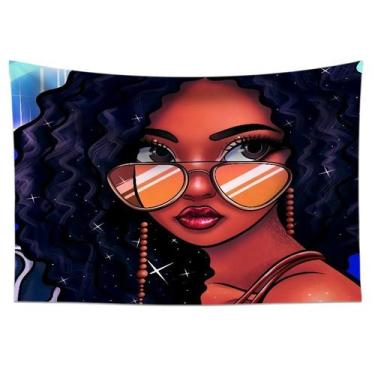 Imagem de Tapeçaria pendurada na parede para menina afro-americana, flanela de 1