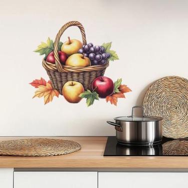 Imagem de Adesivos de parede Cesta de frutas colorida em PVC de uva de maçã 29x2