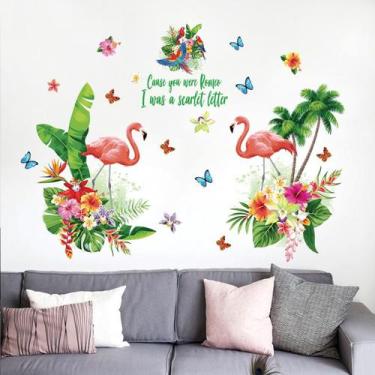 Imagem de Conjunto de adesivos de parede Flamingo Tropical Floral 60x90cm PVC - 