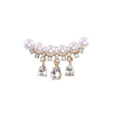 Imagem de Broche de pérolas de luxo com pendente de cristal para blusa - Yiweisa