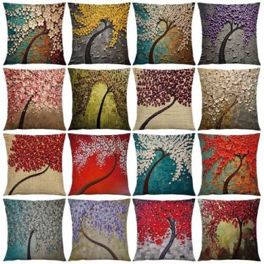 Imagem de Conjunto de fronhas com pintura a óleo abstrata de árvores e flores x4