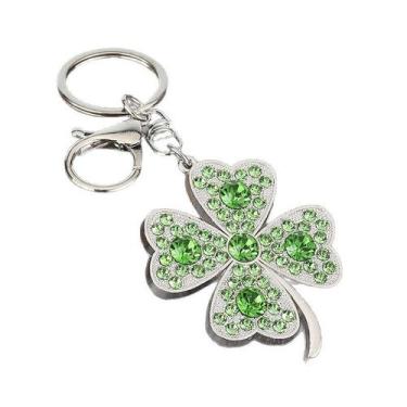 Imagem de Chaveiro: strass verde, trevo de quatro folhas, liga de zinco - Yiweis