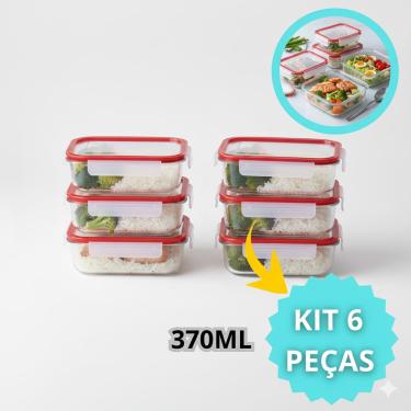 Imagem de Kit 6 Potes Vidro Hermético 370ml Retangular Marmita Casambiente