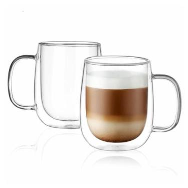 Imagem de Xícara Vidro Parede Dupla 140ml Chá Café Cappuccino Kit 2 Un - Cim