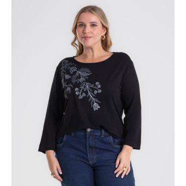 Imagem de Busa De Manga Longa Bordado Plus Size Secret Glam Preto, Plus G1, Pret