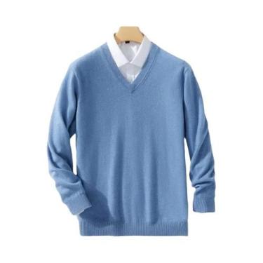 Imagem de Suéteres Masculinos De Lã E Cashmere Com Decote Em V, Malhas De Alta Q