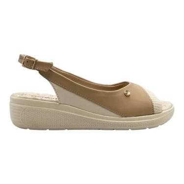 Imagem de Sandália Comfortflex Anabela Peep Toe Off White Ortopédica 86304 Origi