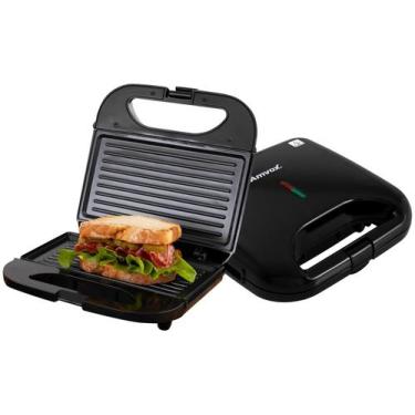 Imagem de Sanduicheira e Grill Elétrica 750W Lanches Dupla Antiaderente Preta Am