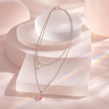 Imagem de Colar CHOKER Duplo Luxo Brilhante Gota ROSA e Ponto de Luz - ASA
