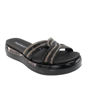 Imagem de Tamanco Piccadilly Tiras de Strass, Preto, 37