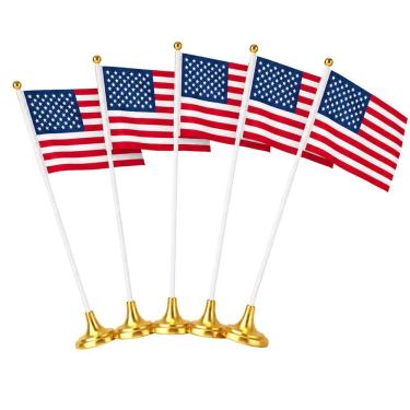 Imagem de Kit 5 Mini Bandeiras de Mesa Estados Unidos com Haste e Base 30cm Plástico e Tecido Neotrentina
