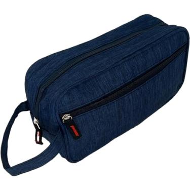 Imagem de Necessaire Masculina com 2 Bolsos Organizador de Viagem Impermeável, Estojo Porta Objetos Higiene Pessoal Compacto para Trabalho Academia Viagem e Dia a Dia (Azul)