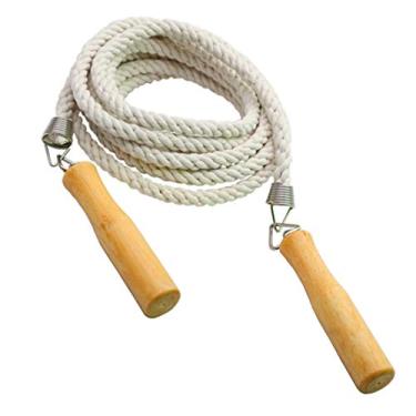 Imagem de Corda de pular de algodão e linho com alças de madeira maciça de chapeamento de corda de pular para exercícios de ginástica e fitness em casa