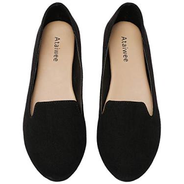 Imagem de Ataiwee Sapatilhas de balé femininas – bico redondo de camurça clássico confortável e fácil., Redondo, preto, 05-3, 9.5