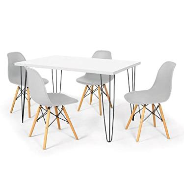 Imagem de Conjunto Mesa de Jantar Hairpin 130x80 Branca com 4 Cadeiras Eames Eiffel - Cinza