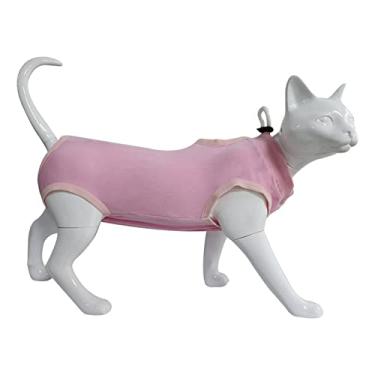 Imagem de 5 peças de terno de recuperação ajustável para gatos castrados e desmames, camisa cirúrgica pós-operatória para gatos machos e mulheres, E-collar substituto, rosa, G (BUST38 cm)