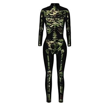 Imagem de Skeleton Jumpsuit for Women Halloween Costume Long Sleeve Skinny Catsuit 3D Print Skull Bodysuit Cosplay Outfit Large