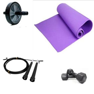 Imagem de Kit Treino - Tapete Yoga + Rx Corda Pular + Rolo Abd + Halter 3kg Par