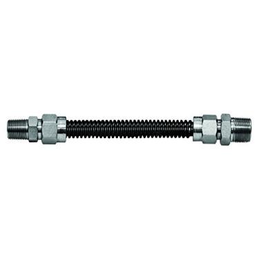 Imagem de Highcraft Mangueira de linha de gás GUHD-CD-12H diâmetro externo de 3/8" x 30,5 cm de comprimento com encaixe MIP, conector flexível de aço inoxidável revestido preto, 30,5 cm