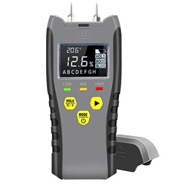 Imagem de eOUTIL Medidor de umidade de madeira – Detector de umidade digital tipo pino, sensor de vazamento de água com visor VA retroiluminado e 3 luzes coloridas de LED para madeira, lenha, tijolo, drywall