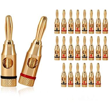 Imagem de Alargadores banana banhados a ouro 24K – 12 pares/24 peças – tipo parafuso aberto, para fio de alto-falante, home theater, placas de parede e mais (12 vermelhos, 12 pretos)