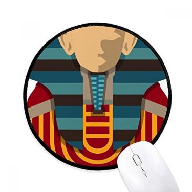 Imagem de Tapete de mouse egípcio vermelho amarelo azul faraó tapete redondo de escritório para computador