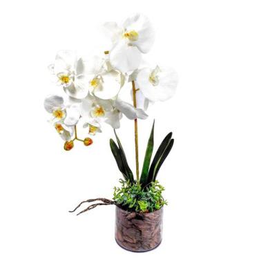 Imagem de (Gloss) Orquídeas Artificiais Brancas Vaso Decorativos Arranjo De Flor