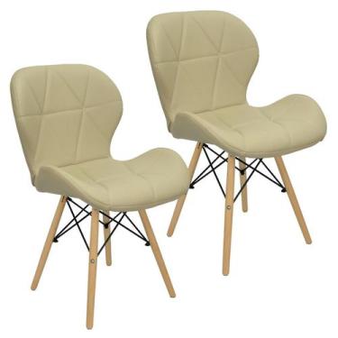 Imagem de Kit 2 Cadeiras Charles Eames Eiffel Slim Wood Estofada - Bege - Magazi