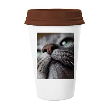 Imagem de Caneca de foto de gato com animal olhando para cima, copo de cerâmica