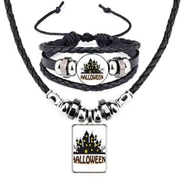 Imagem de Conjunto de joias de pulseira de couro Castelo de Horror Happy Halloween