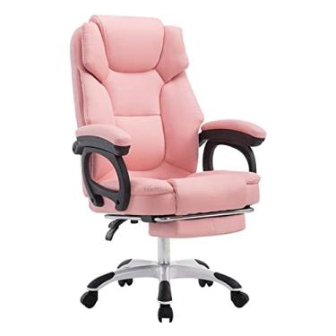 Imagem de Cadeira de escritório Cadeira de mesa Cadeira de computador Cadeira de escritório ergonômica reclinável Apoio para os pés com encosto alto em couro PU Cadeira de mesa Cadeira de jogos (cor: rosa) Full