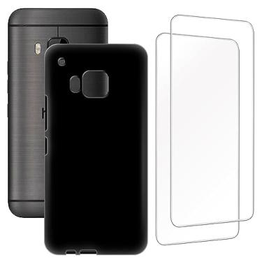 Imagem de Zuitop Capa de design HTC One M9 (5 polegadas) com 2 protetores de tela de vidro temperado, para HTC M9 Slim Soft Silica Gel TPU capa protetora. Preto