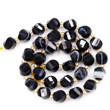 Imagem de Malahill Contas de pedra natural por atacado para fabricação de joias DIY vendidas por saco, 5 fios e um rolo de cordão interno facetado em forma de S listra ônix 10 mm