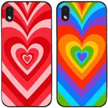 Imagem de 2 pçs colorido amor coração impresso TPU gel silicone capa de telefone traseira para Samsung Galaxy todas as séries (Galaxy A3 Core)