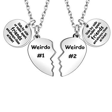 Imagem de Colar de presente para melhores amigos, 2 peças de colar longo ajustável com pingente de coração "Side by side or miles apart best friends are always close at heart". Joias da amizade, Large, Aço