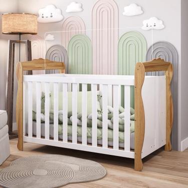 Imagem de Berço Mini Cama 3 em 1 Americano 100% Mdf Cocada Branco Brilho/Amêndoa