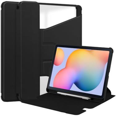 Imagem de TANOVCEP Capa de tablet para Samsung Galaxy Tab S6 Lite 10,4 polegadas 2022/2020 SM-P610/P613/P615/P619 suporte giratório de 360°, capa à prova de choque com capa traseira transparente transparente,