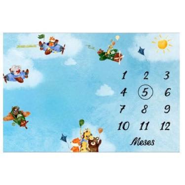 Imagem de Lençol Cenário Para Foto Mêsversário de Bebê Estampa Avião - Minha Est