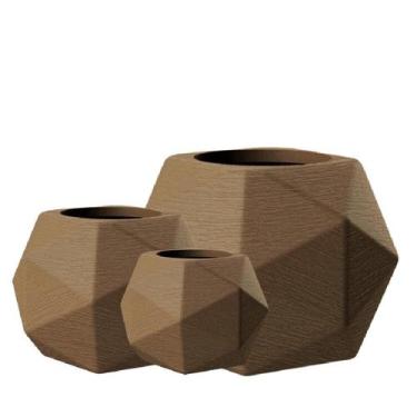 Imagem de Kit de 3 vasos para planta esfera geométrica 3D em polietileno para de