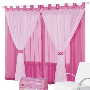 Imagem de Cortina Juvenil Varão Simples 2,00m x 1,70m Pink e Rosa - Rose Jordão 