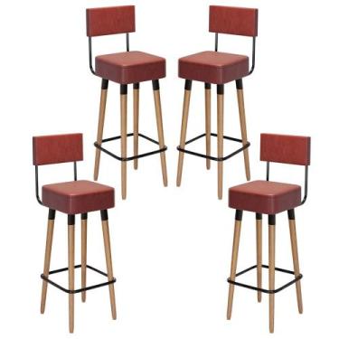 Imagem de Kit 04 Bancos Banquetas Pés Palito Barcelona material sintético Telha 