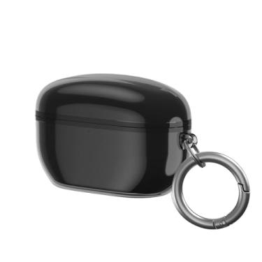 Imagem de Capa de TPU macio para Sony WF-1000XM5 pontas auriculares com chaveiro capa de carregamento para acessórios WF-1000XM5 fones de ouvido, preto transparente