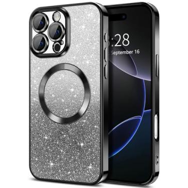 Imagem de Hython Capa para iPhone 16 Pro Max com glitter magnético transparente [compatível com MagSafe] Protetor completo de lente de câmera fino gradiente brilhante luxuoso chapeamento à prova de choque capa