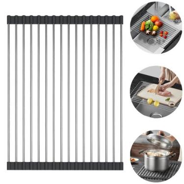 Imagem de Escorredor de Louças Esteira Secadora Secagem Dobrável Aço Inox Multif