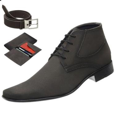 Imagem de Bota Casual Masculina Cano Curto Confortável Salto Baixo De Amarrar + 