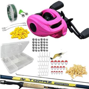 Imagem de Kit Pesca Tilápia Piapara Carretilha 10Rol Vara Estojo Linha - MARURI,