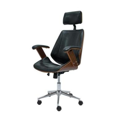 Imagem de Cadeira Office Lisboa Pu Preto Base Giratória Cromada - Waw Design